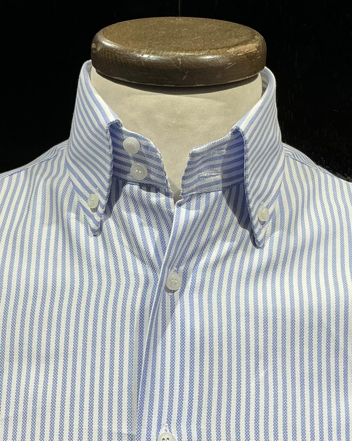 Button down Nido d’ape rigato  Bianco e cielo